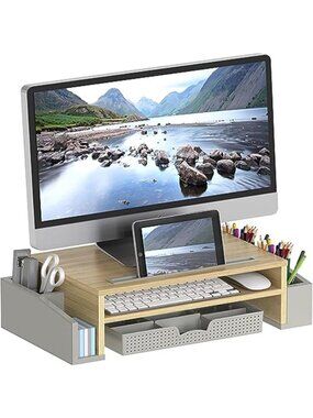 Monitor Stand Riser Desk Organizer Storage Tray Computer Laptop Screen Shelf